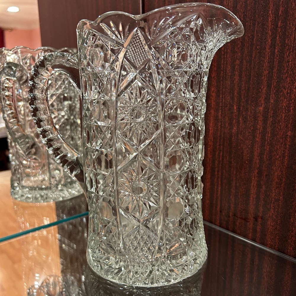Vintage or Antique Glass Water or Iced Tea Pitcher 9 inches High